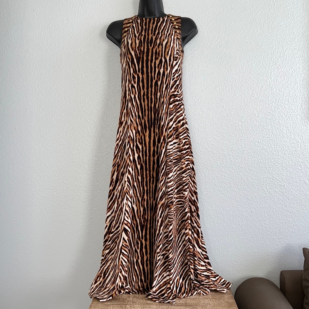 Michael Kors Chocolate Leopard Print Jersey Studded Maxi Dress, petite